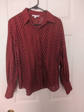 Chico's Women's Eyelet Button-Front Shirt - Rust